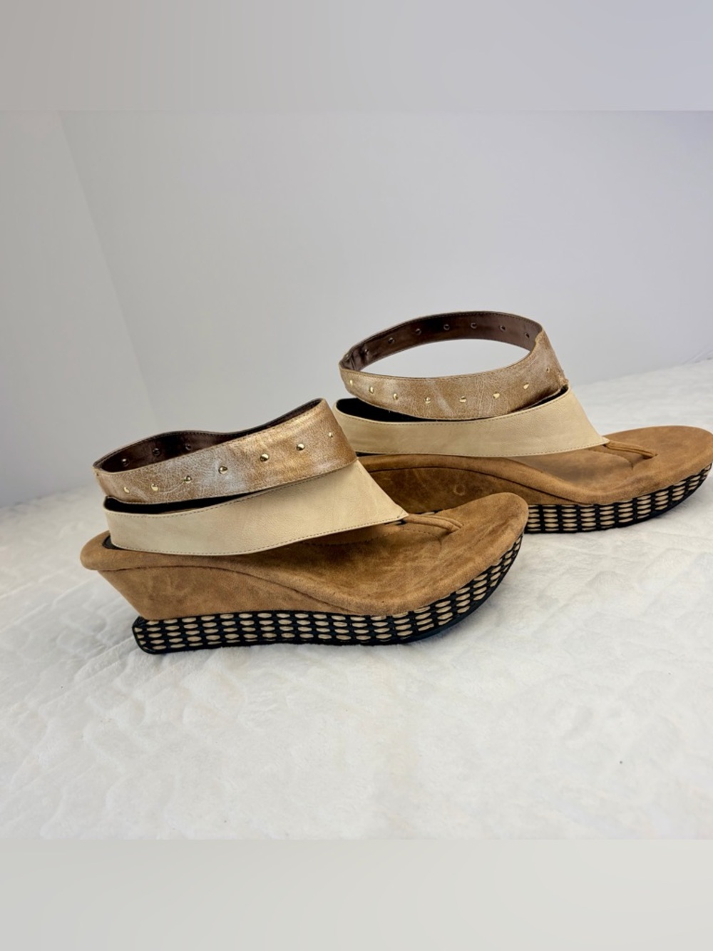 Modzori Handmade Vegan Leather Veronica Reversible Wedge Sandals Size 9